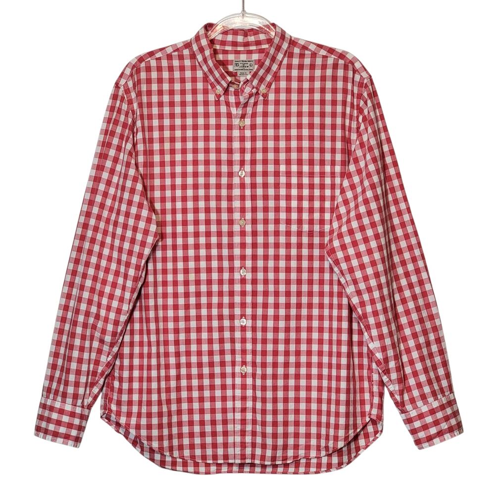 J.Crew Red White Check Cotton Button Front Long Sleeve Shirt L Preppy Casual